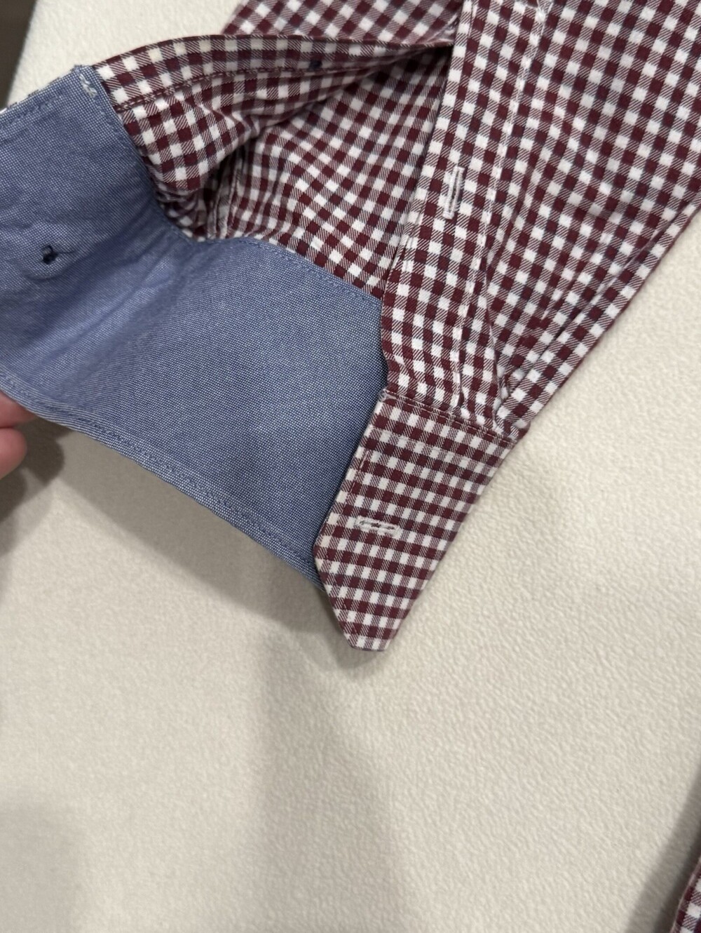Johnston & Murphy Mens XL Tailored Fit Gingham Button Down Shirt Burgundy White - Picture 6 of 6